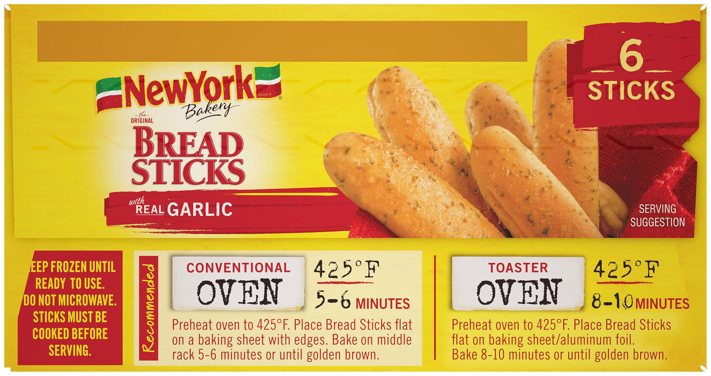 New York Bakery Breadsticks With Real Garlic, 10.5 Oz, 6 Count Box (Frozen)