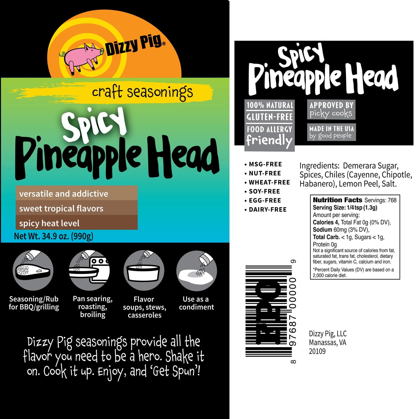 Dizzy Pig Tropical Seasoning Rub, Spicy Pineapple Head, 34.88 oz, MSG Free, Gluten Free