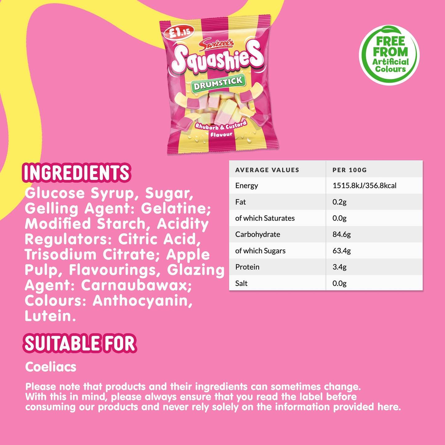 Swizzels Drumstick Squashies Rhubarb & Custard Flavour 120g (Pack of 3)