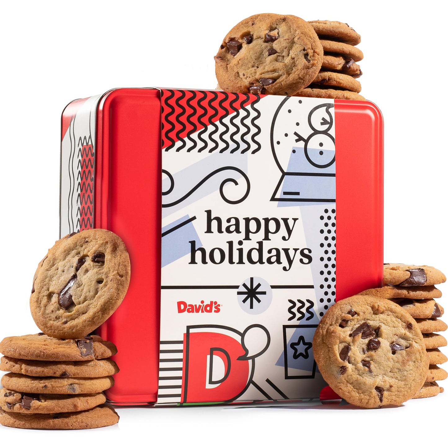 Davids Cookies Gourmet Chocolate Chunk Cookies - 1 lb Fresh Baked in Holiday Tin - Handmade, All Natural, No Preservatives