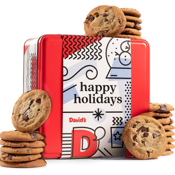 Davids Cookies Gourmet Chocolate Chunk Cookies - 1 lb Fresh Baked in Holiday Tin - Handmade, All Natural, No Preservatives