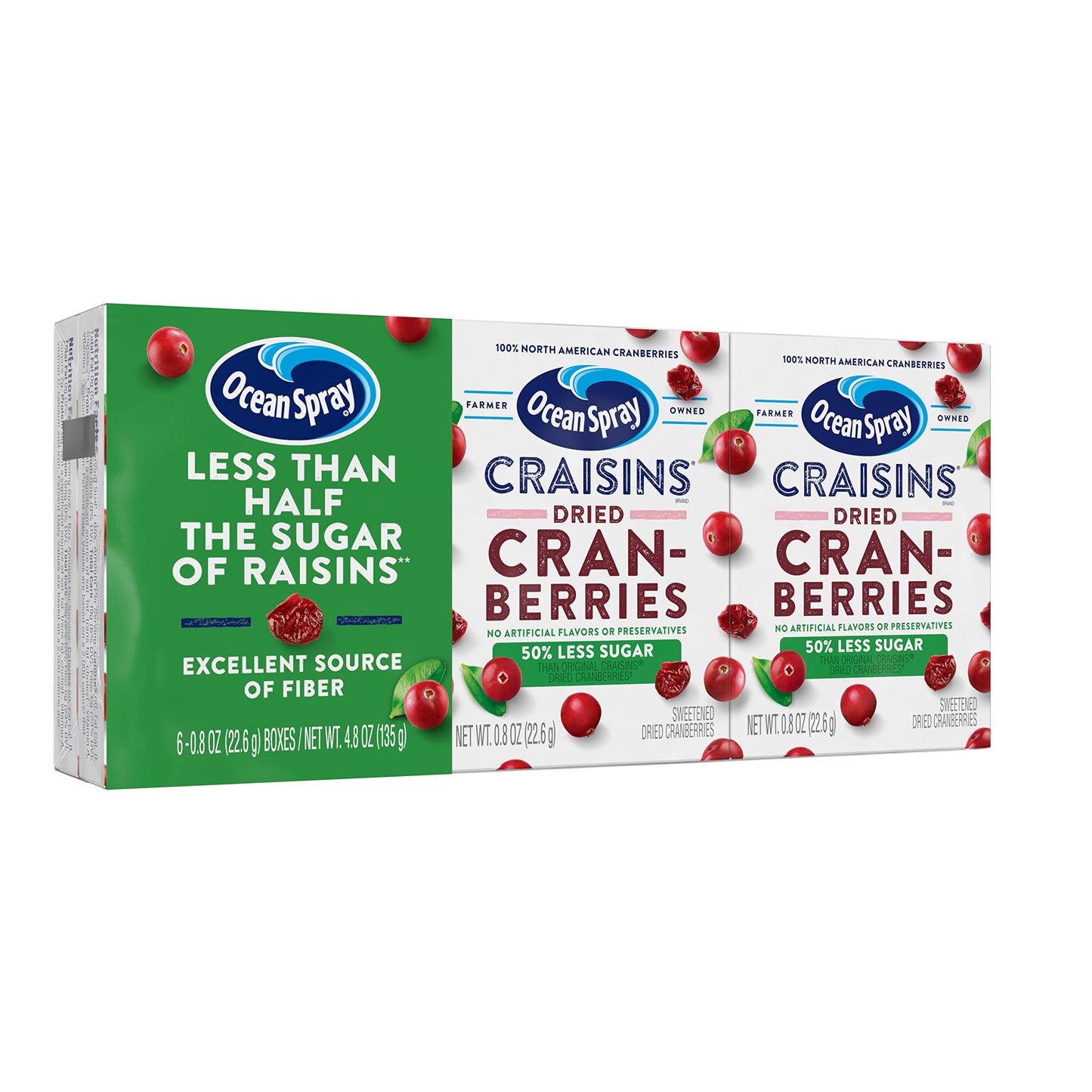 Ocean Spray Craisins, 50% Less Sugar Dried Cranberries, Dried Fruit, 0.8 Oz Pouches, 6 Count (Pack of 12)