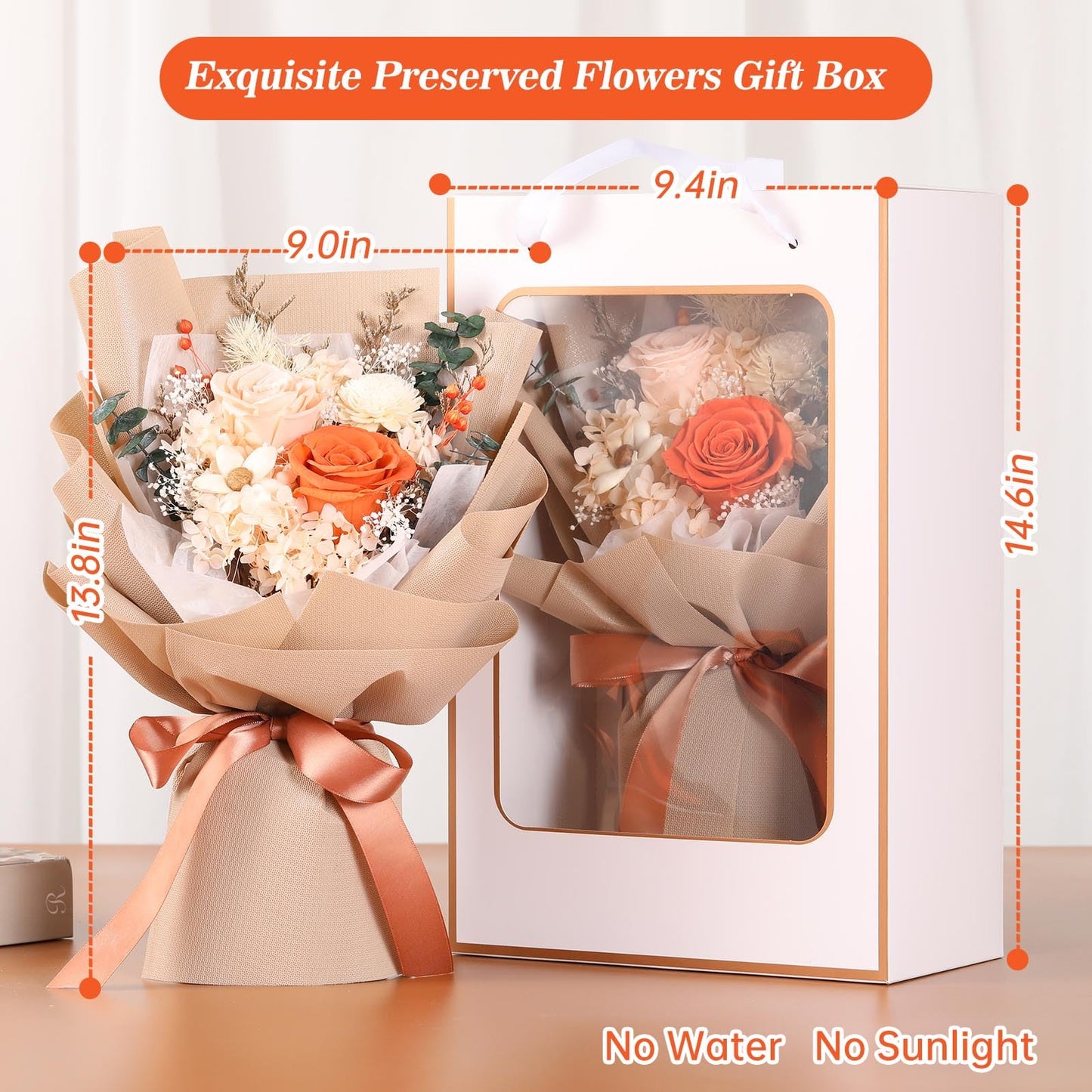 Jtoder Preserved Flower Bouquet, Long Lasting Pink Roses, Model JTO-994