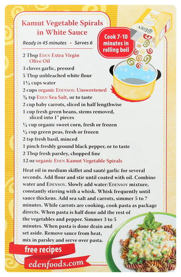 Eden Organic Kamut Vegetable Spirals, 12 Oz, 100% Whole Grain, Non-Gmo,