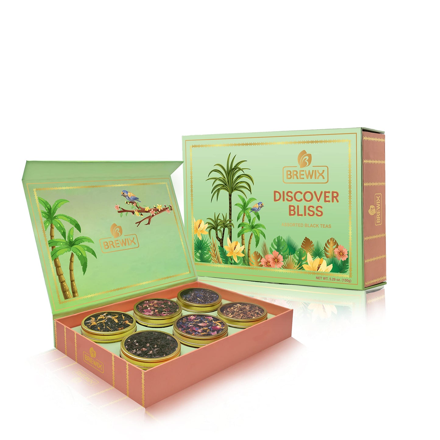 BREWIX Premium Assorted Tea Gift Set for Women, 6 Teas, Tin Caddy Box, 1 Count