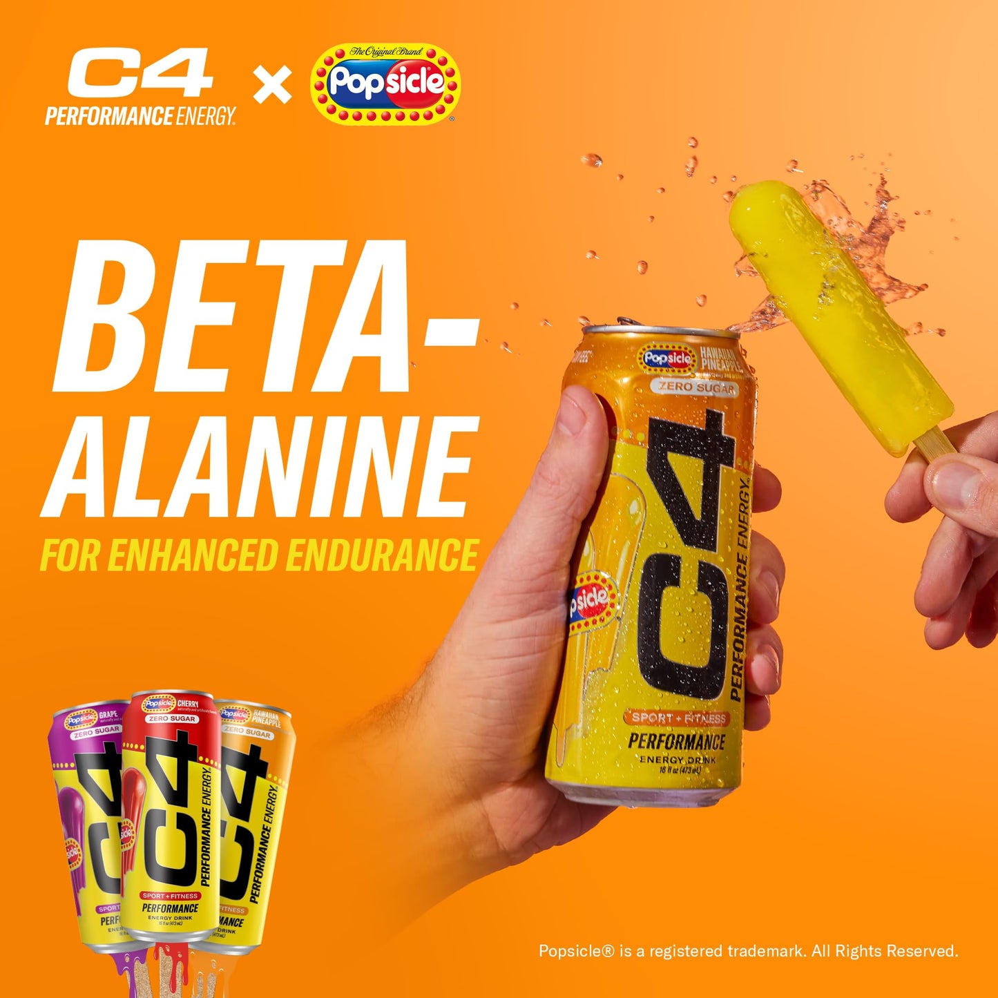 Cellucor C4 Energy Drink Popsicle Variety Pack, Sugar Free, 16 Fl Oz, Pack of 12 - G , Hawaiian Pineapple, Cherry