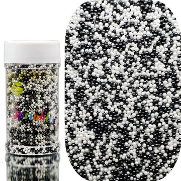 SE Si&Moos Black and White Sprinkles White and Black Nonpareils Edible Pearls for Cake Decorating Small Pearl Sprinkles Hallowee