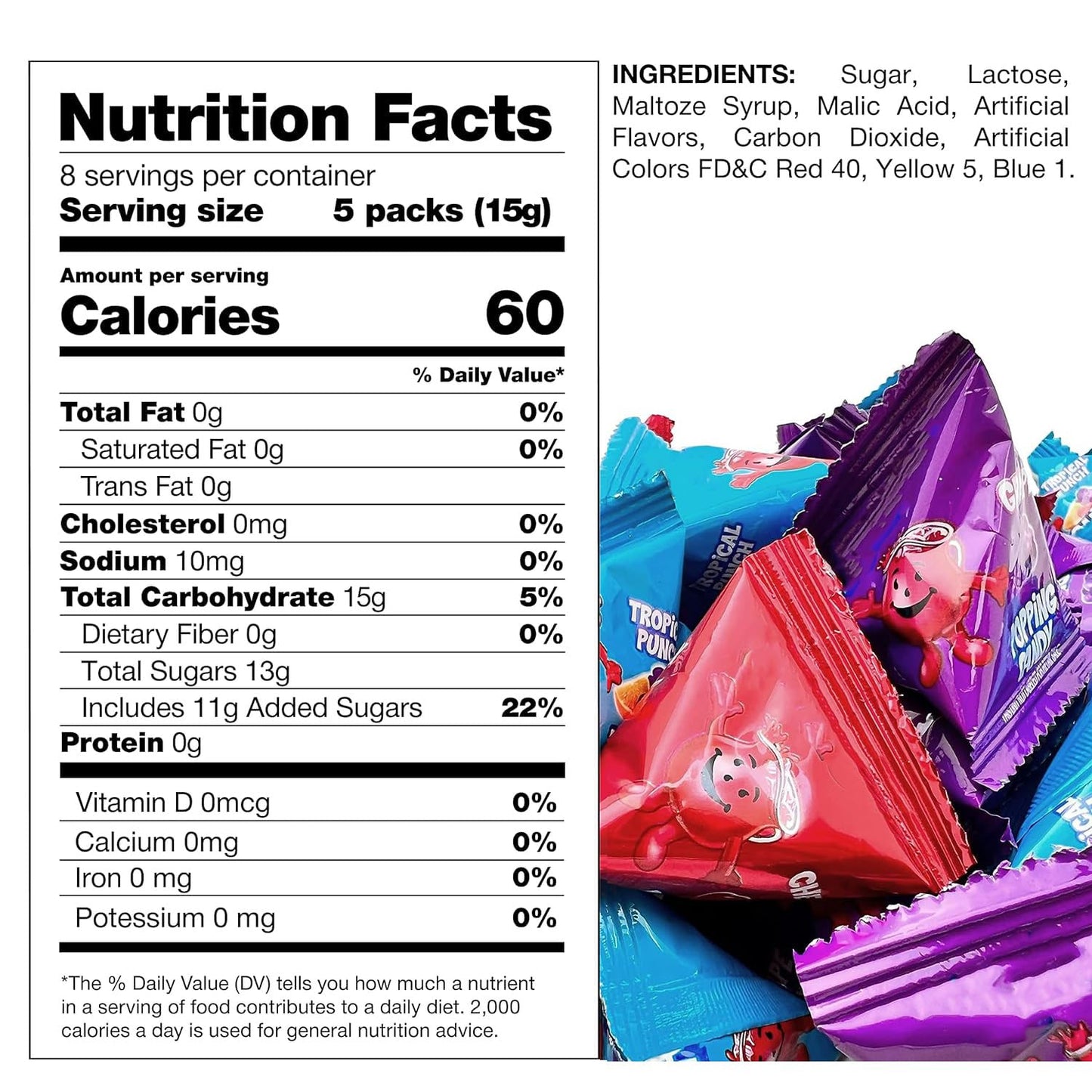 Popping Rocks Candy - 40 Count Bag - Popping Rock Halloween Candy in Assorted Fruit Flavors - Tropical Punch, Grape, Cherry - Fu