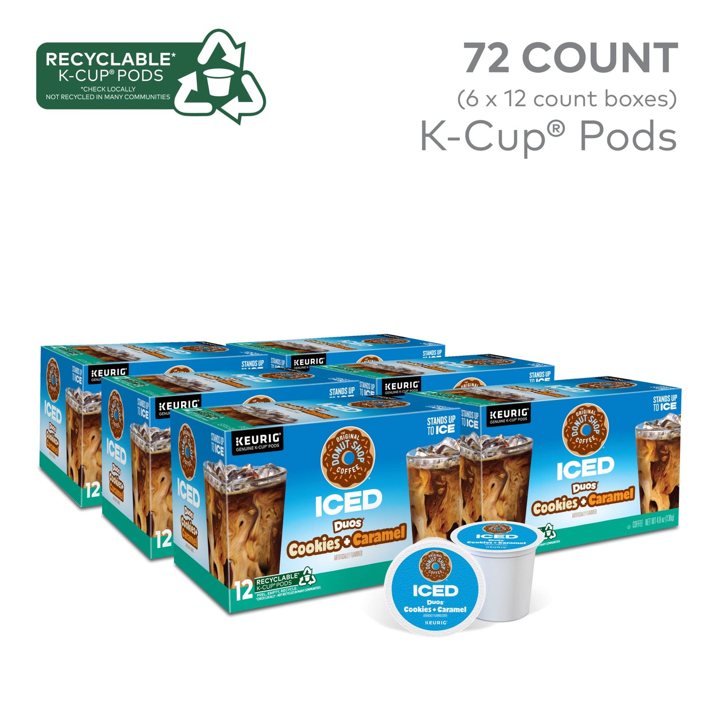 The Original Donut Shop Iced Duos Cookies + Caramel Coffee, Keurig Single Serve K-Cup Pods, 72 Count