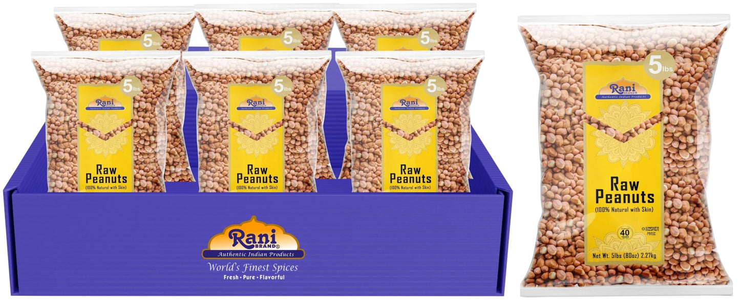 Rani Peanuts, Raw Whole With Skin (Uncooked, Unsalted) 80Oz (5Lbs) 2.27Kg Bulk, Pack Of 6 ~ All Natural | Vegan | Gluten Friendly | Fresh Product Of Usa ~ Spanish Grade Groundnut/Red-Skin