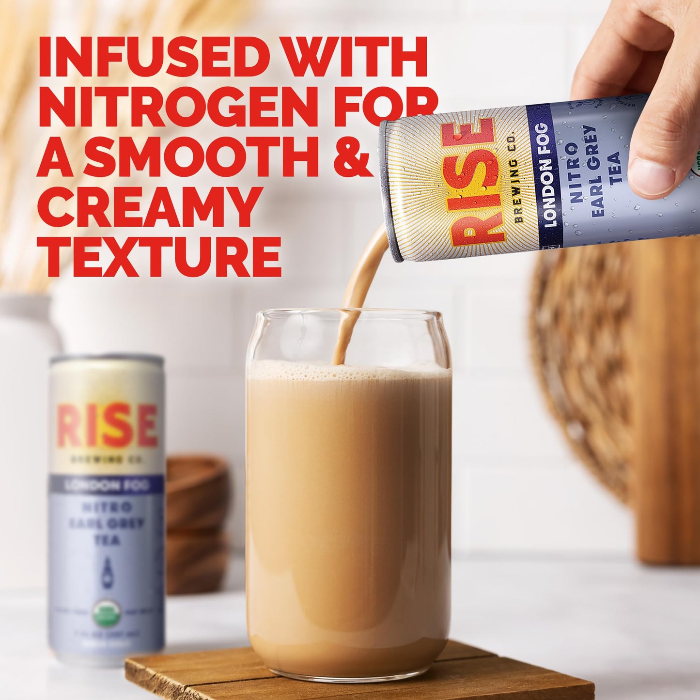 Rise Brewing Co. London Fog Earl Grey Tea, Oat Milk Nitro Latte, Vegan, Usda Organic, Non-Gmo, Clean Energy, 7 Fl. Oz. Cans (12