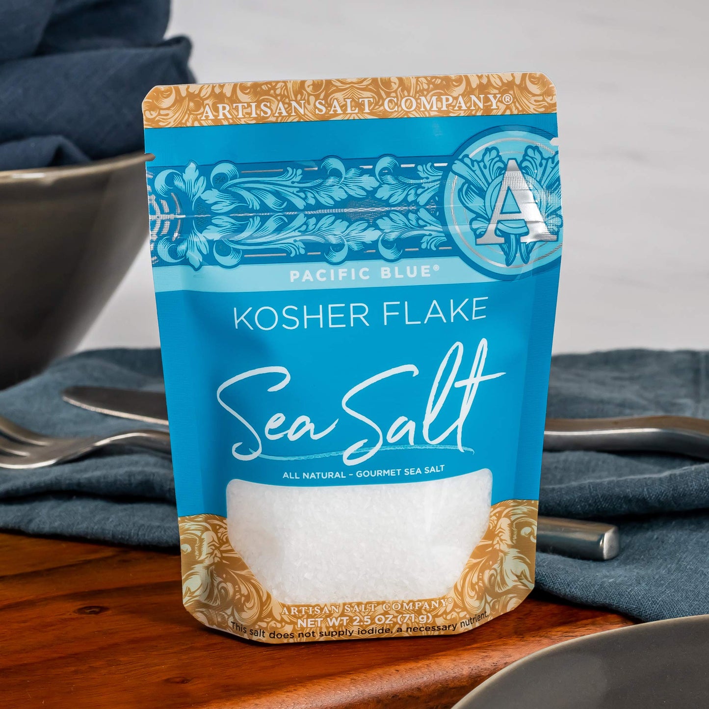 SaltWorks Artisan Salt Pacific Blue Kosher Flake Sea Salt, 2.5 Ounce, White, Zip-Top Pouch
