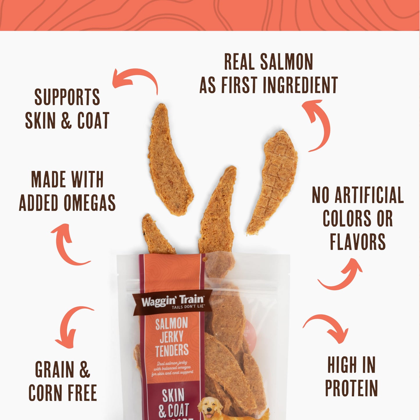 Waggin Train Salmon Jerky Tenders for Skin & Coat Support, Grain-Free High-Protein Jerky Dog Treats, 36-oz Bag