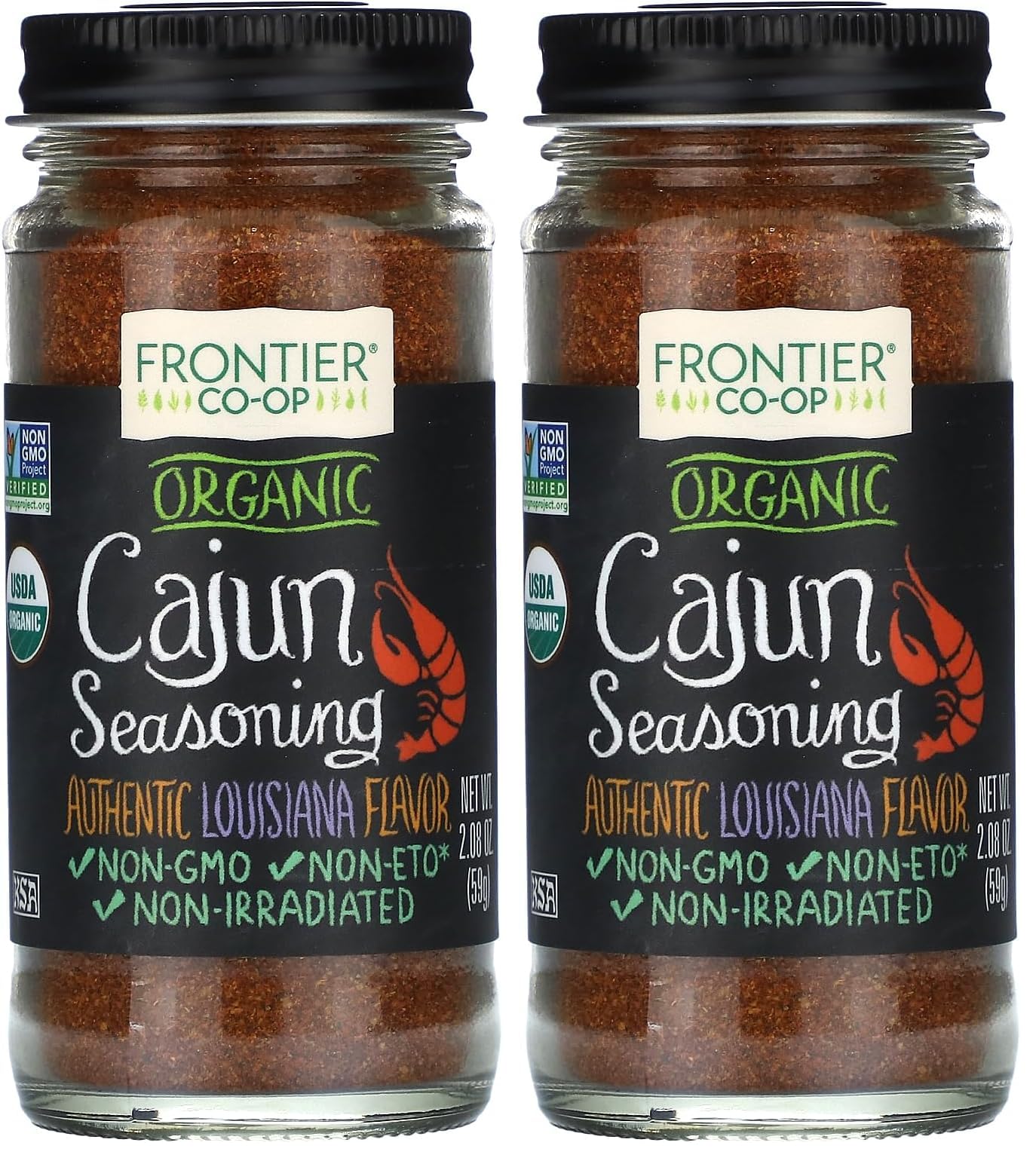 Frontier Co-op Organic Cajun Seasoning, 2.08-Ounce Jar, Authentic Louisiana Flavor For Southern Delicacies, Kosher, Non GMO (Pac