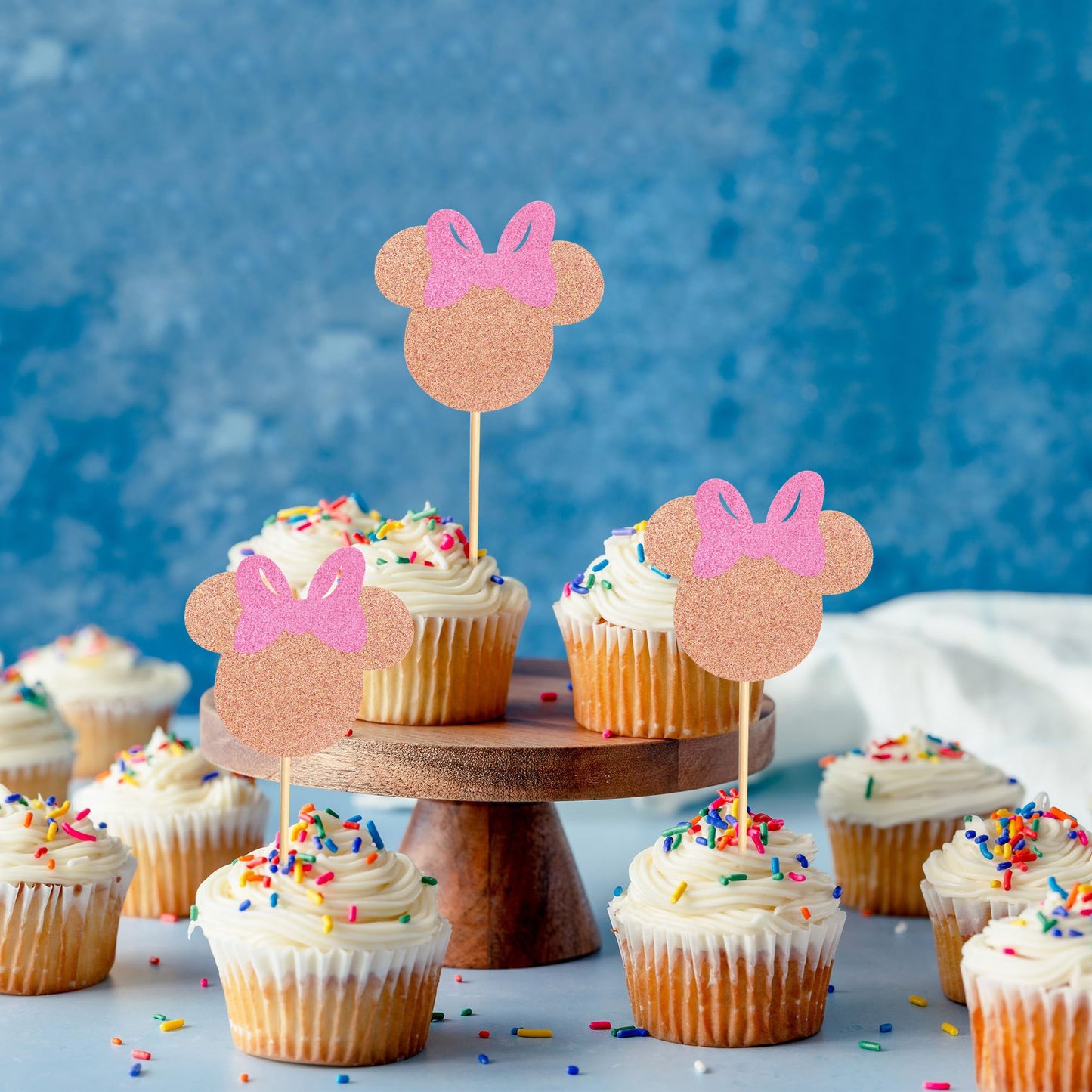 Arthsdite 24Pcs Mouse Inspired Cupcake Toppers With Pink Bow Rose Gold Glitter Mouse Cake Decorations For Baby Shower Wedding Ki