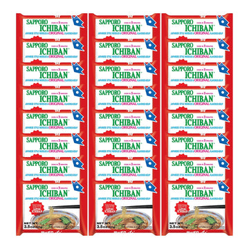 stickerless New [SAPPORO ICHIBAN] Ramen Noodles, Original Soy Sauce Flavor, No.1 Tasting Japanese Instant Noodles (3.5 Oz) (24 p