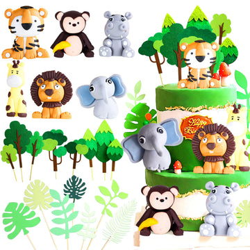 Jevenis Safari Animals Elephant Jungle Animals Cake Decoration Wild One Cake Decoration Palm Leaves Cake Decoration Giraffe Cake