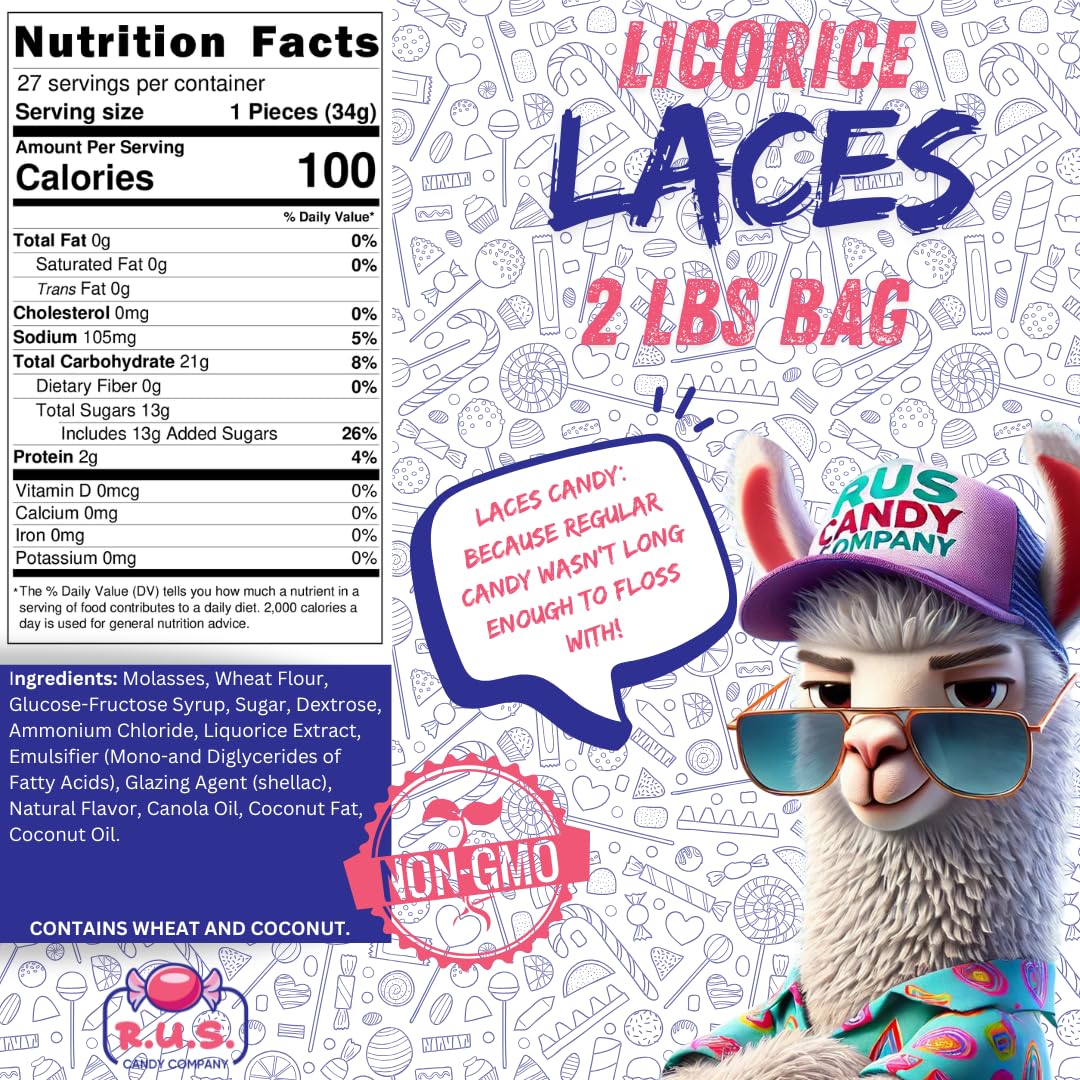 Black Licorice Laces - String Laces Candy- Bold, Chewy Classic Anise Flavor- 2 Lbs Bulk Size Candy Bulk Pack For Snacking, Candy