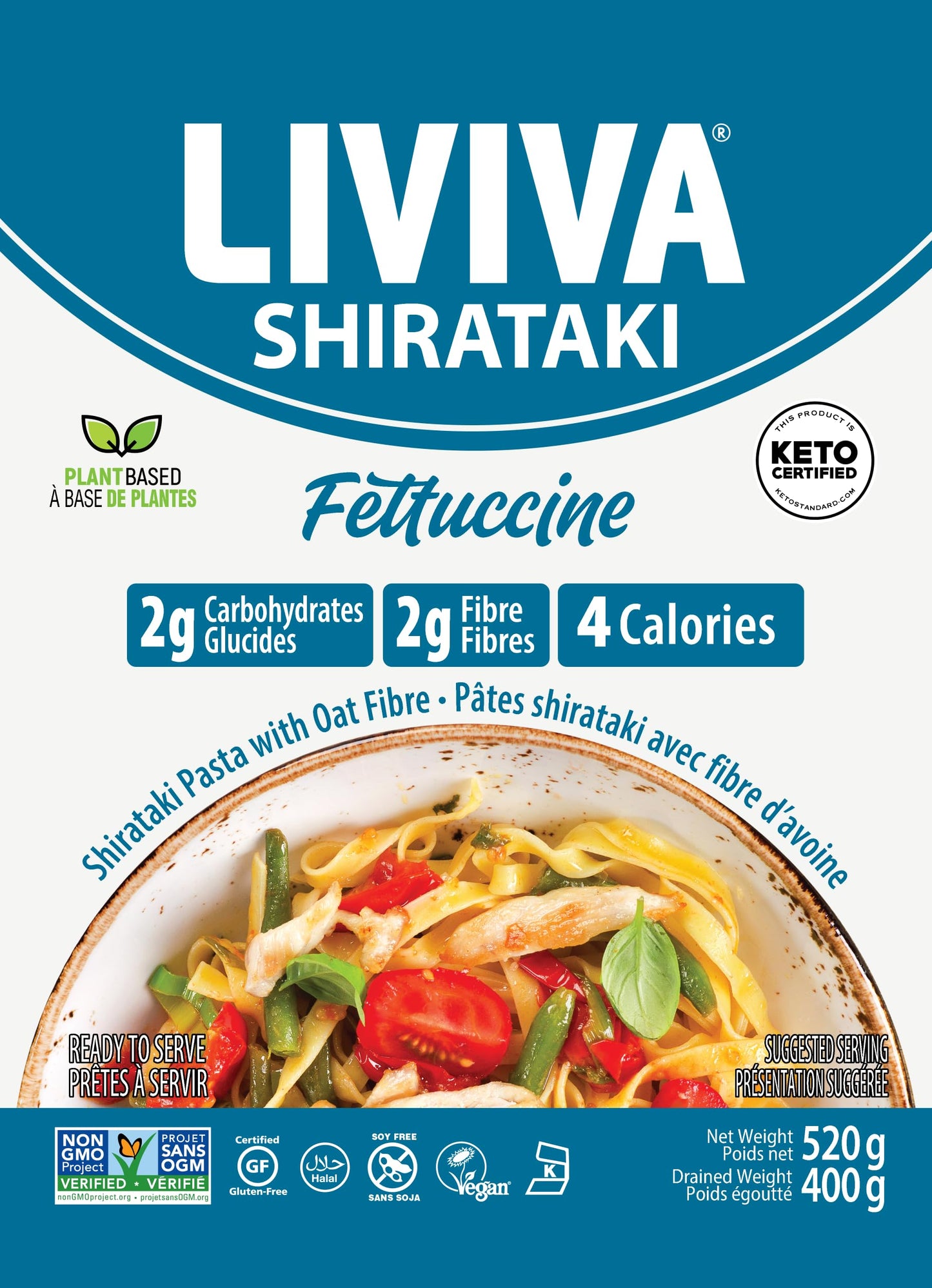 LIVIVA Low Calorie Keto-Certified Organic Shirataki Fettuccine 14 Ounce (Pack of 1)