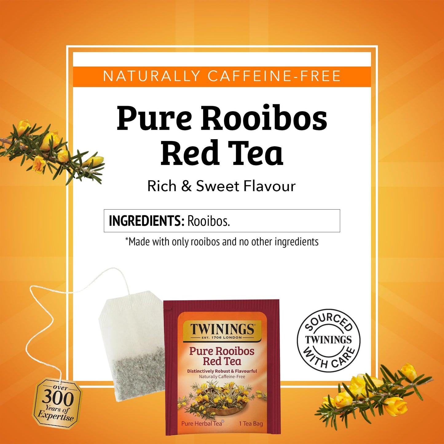 Twinings Rooibos Red Herbal Tea, Caffeine-Free, 20 Count (Pack of 6), Sweet Aroma, Individually Wrapped