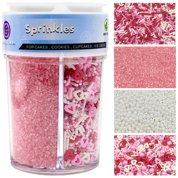 Sprinkles For Cake Decorating, Pink Heart Jimmies Frosting And Pearl Sprinkles Mix For Valentines Cookie Ice Cream Baking Cupcak