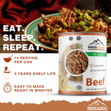 Mountain Essentials All Natural Fully Cooked Ready To Eat Canned Beef 28 Oz Gluten Free | No Carbs | No Water Added | No Artific