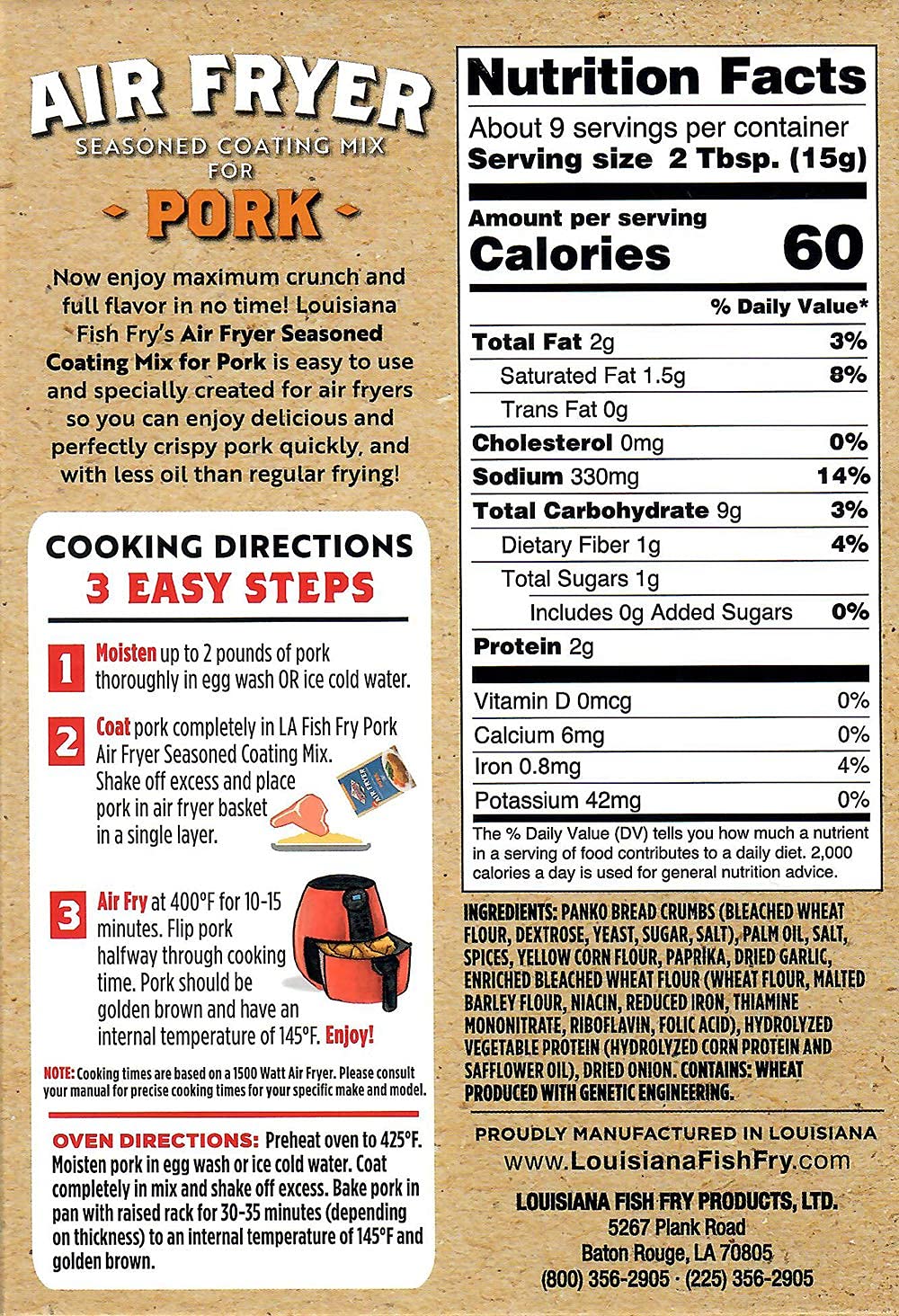 Louisiana Fish Fry Products Air Fry Pork Coating Mix, 5 Oz, Pack Of 6