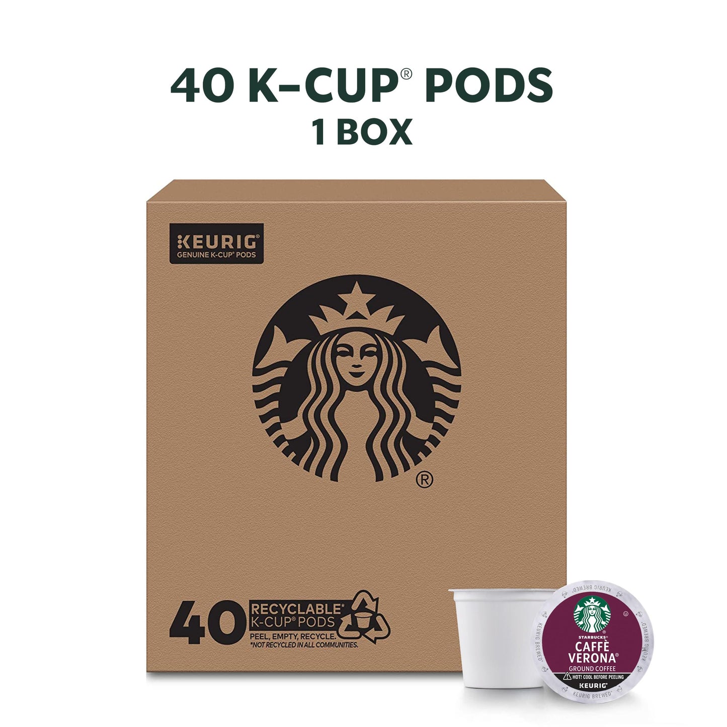 Starbucks K-Cup Coffee Pods, Dark Roast, 40 Count, Caffè Verona for Keurig malt-inspired, 100% Arabica