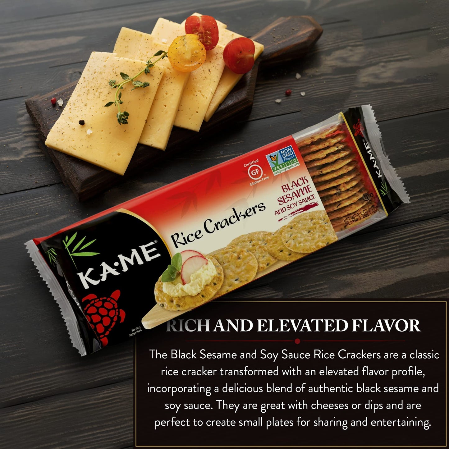 Ka-Me Rice Crackers Gluten Free And Non Gmo Verified - Black Sesame & Soy (Pack Of 12)