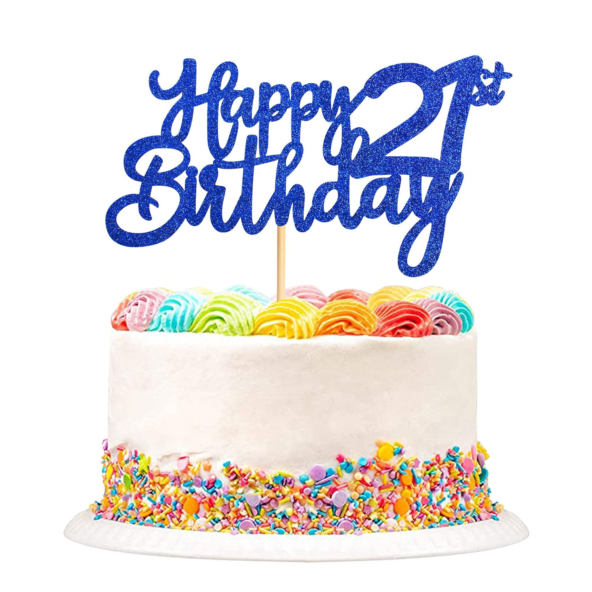 Sioditin Cake Topper - Bule Glitter 21st Birthday Decoration - Medium Size - Paper Material