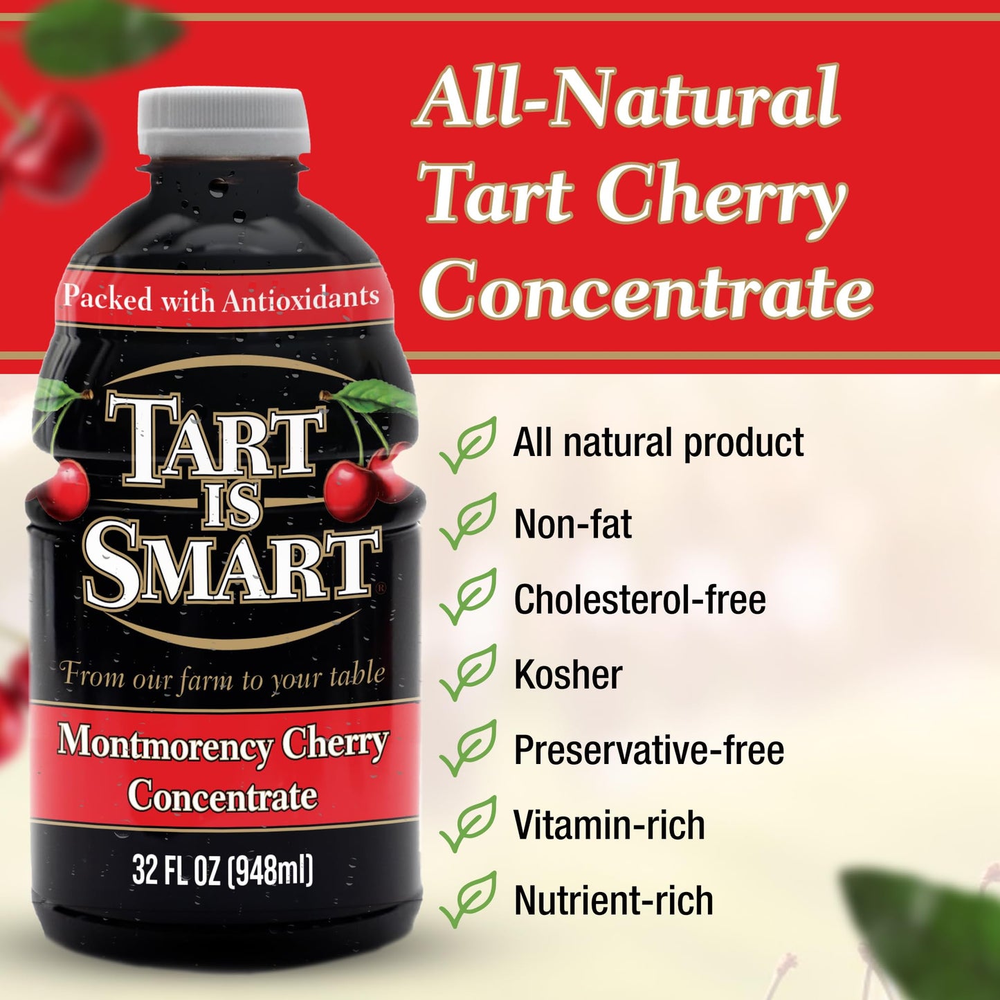 Tart Is Smart Montmorency Tart Cherry Juice Concentrate, Cherry Juice Bottle Beverage, Rich In Antioxidants, Ideal For Muscle Re