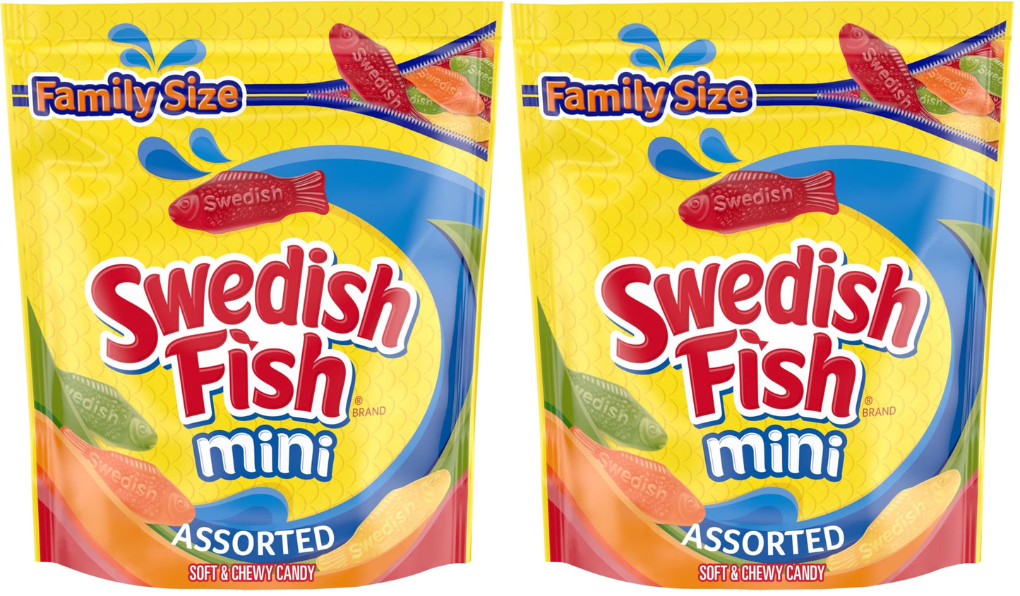 SWEDISH FISH Mini Assorted Soft & Chewy Candy, Family Size, Bulk Candy, 1.8 lb (Pack of 2)