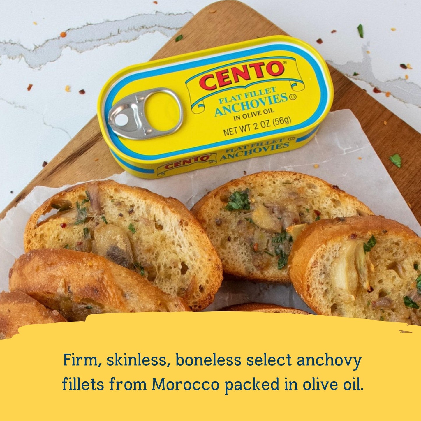 Cento Flat Fillet Anchovies In Olive Oil, 2 Oz (Pack Of 25), Firm, Moroccan Skinless, Boneless, Canned Moroccan Anchovies, Easy