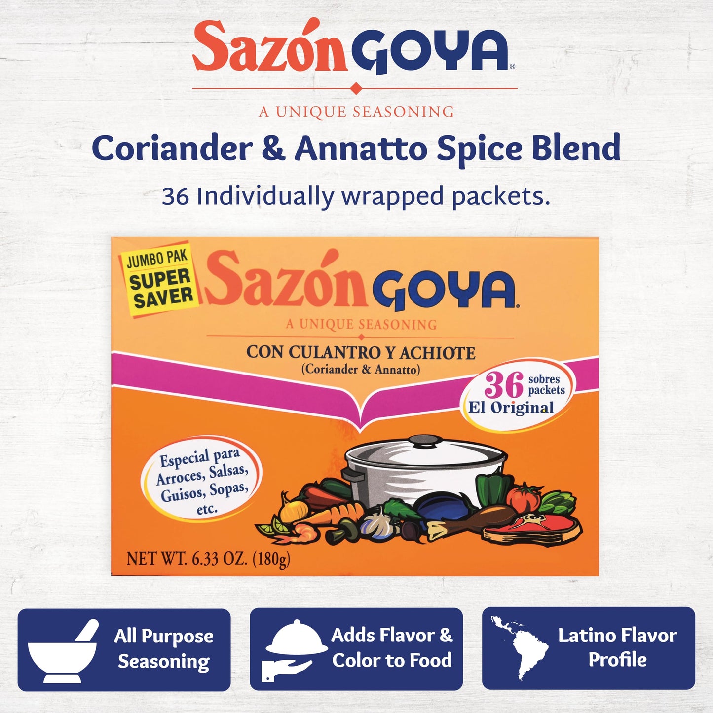 Goya Sazon Con Culantro Y Achiote 6.33Oz Jumbo Pack-( 2 Pack Super Saver ) Low Sodium Seasoning