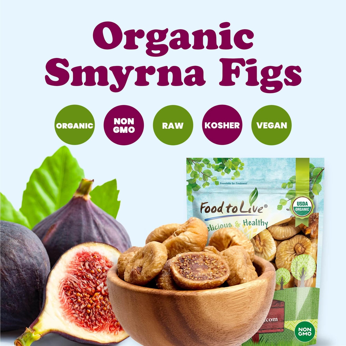 Food To Live Organic Turkish Smyrna Figs, 2 Pounds – Non-Gmo, Sun-Dried, Unsulfured, No Added Sugar, Kosher, Vegan, Bulk