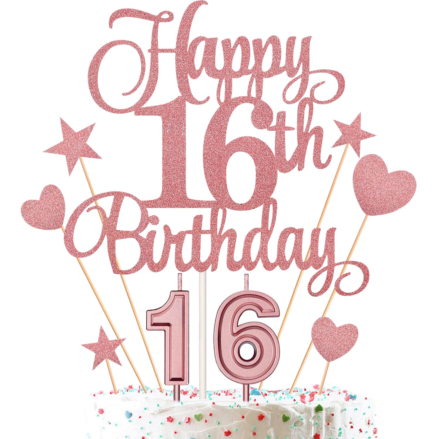 16Th Birthday Cake Decorations Set Include 16Th Birthday Candles Numeral 16 Cake Candles And Happy 16Th Birthday Cake Toppers Wi