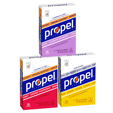 Propel Electrolyte Enhanced Water Drink Mix, Variety Pack, 100% DV Vitamin C, Zinc, Zero Sugar, 30 Packets, 2.5g each