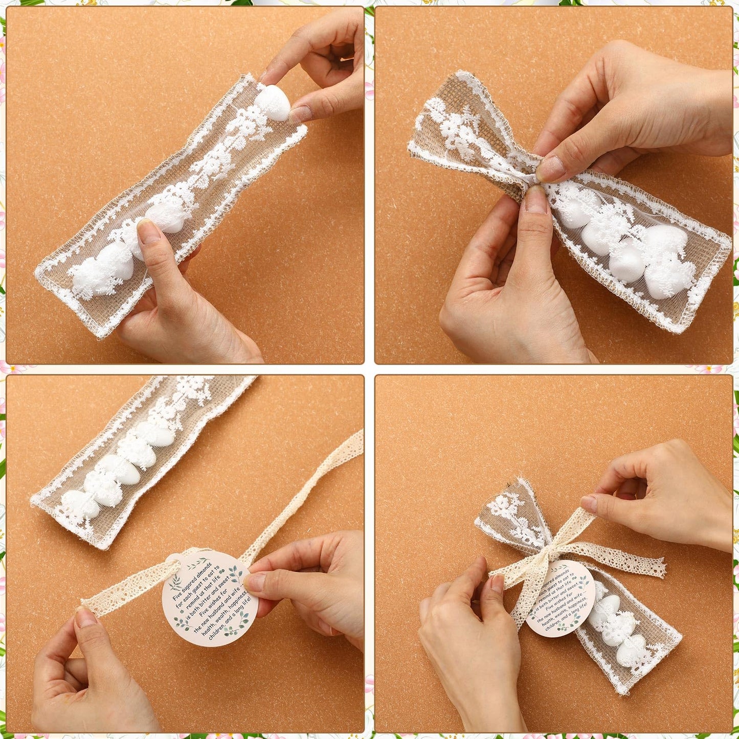 Woanger 60 Set Wedding Almond Candy Favors For Guests Include Lace Packaging And Greeting Card Bridal Souvenirs For Engagement Bridal Shower Italian Wedding Tradition Gift, No Almond Candy