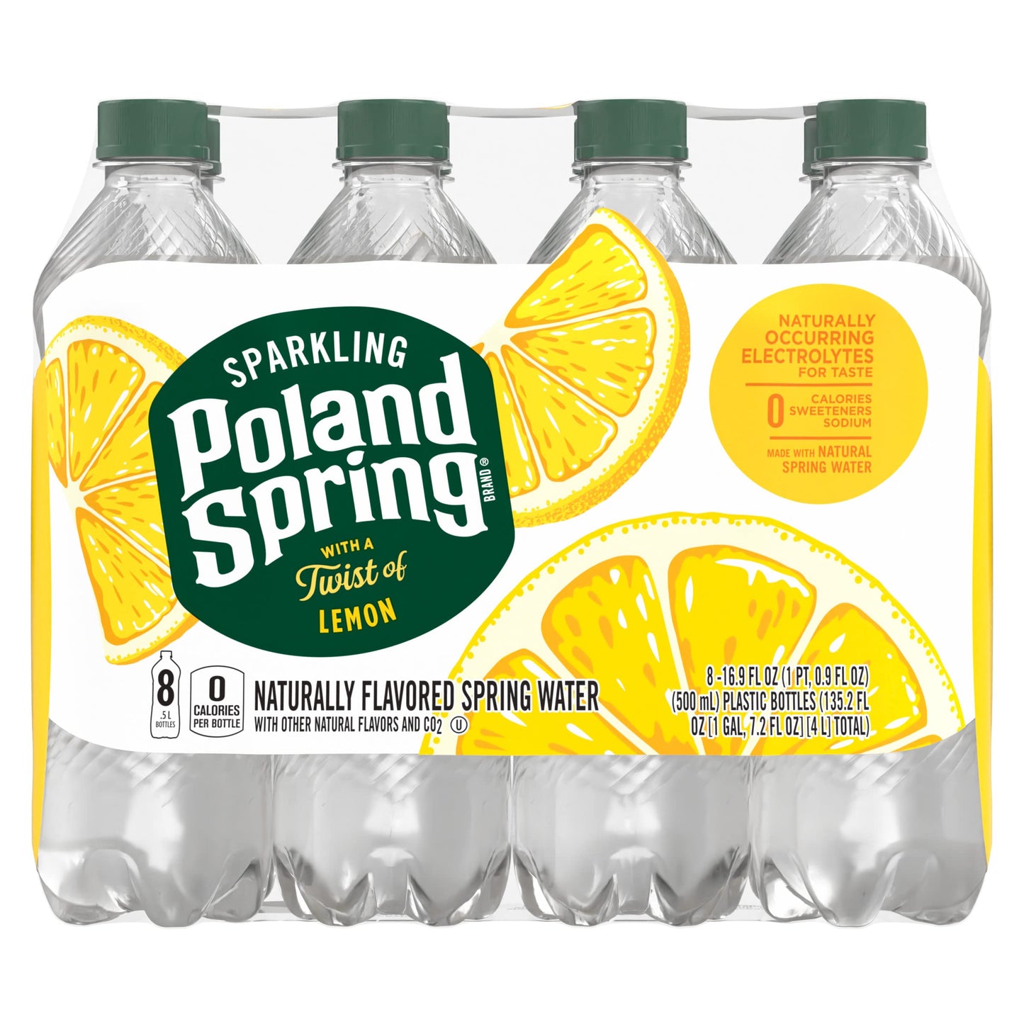 Poland Spring Sparkling Water, Lively Lemon, 16.9 Fl Oz (Pack of 8)