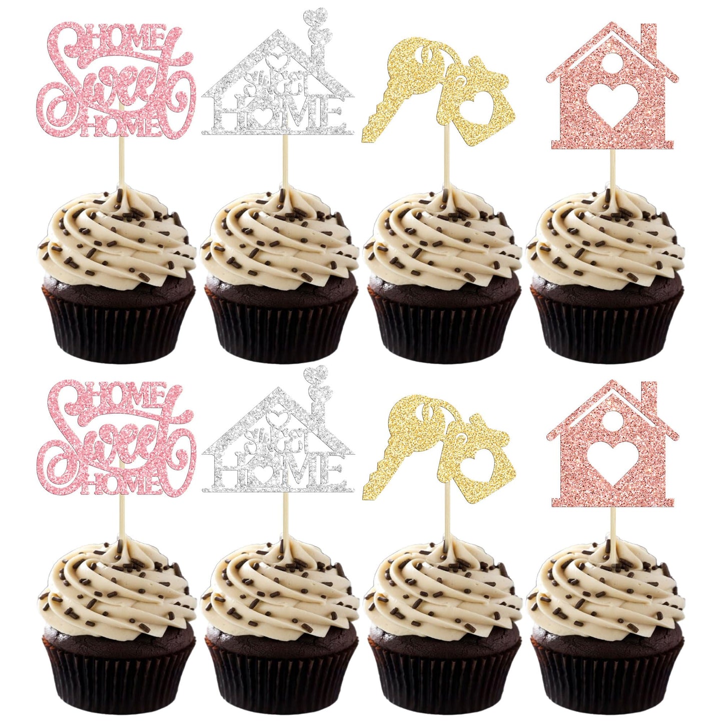 24Pcs Sweet Home Cupcake Toppers Multi Glitter Welcome Home Cupcake Picks Key Lock Housewarming Cupcake Toppers New Home Theme P