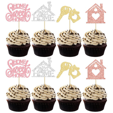 24Pcs Sweet Home Cupcake Toppers Multi Glitter Welcome Home Cupcake Picks Key Lock Housewarming Cupcake Toppers New Home Theme P
