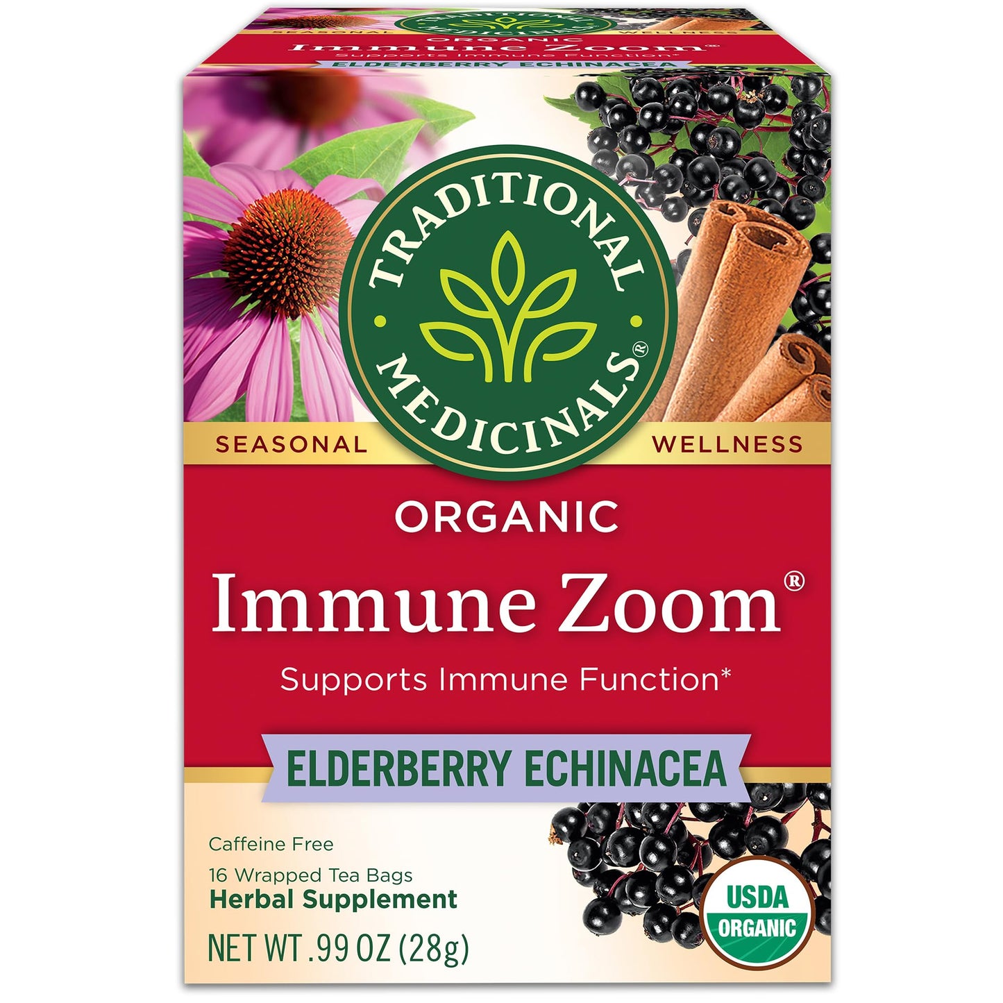 Traditional Medicinals Organic Immune Zoom Tea, Elderberry Echinacea, 16 Tea Bags