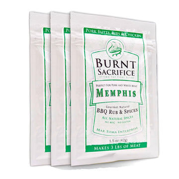 Burnt Sacrifice Memphis Style Gourmet BBQ Spice Dry Rub Seasonings (1.5 OZ Packets Case of 3) Pork Butts Loin Chops Ribs Chicken