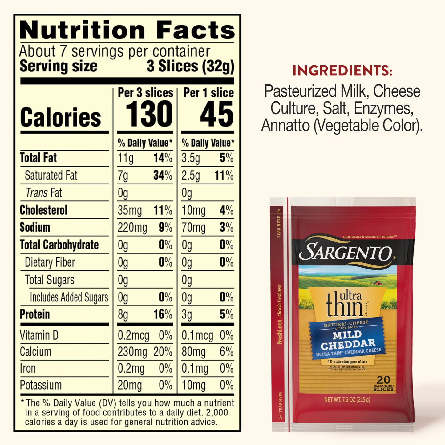Sargento Ultra Thin Natural Mild Cheddar Cheese Slices, 20 Slices