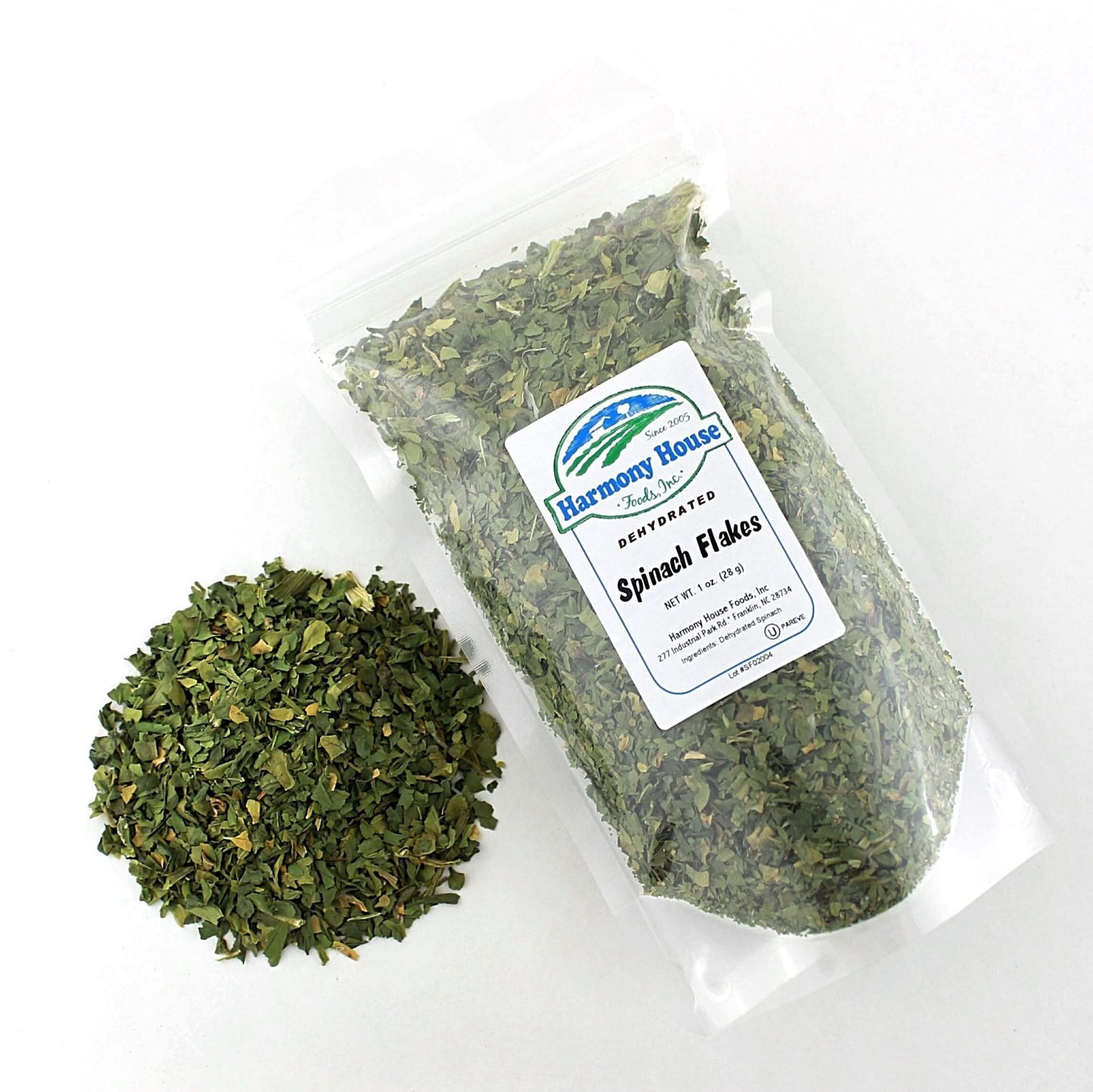 Harmony House Dried Spinach Flakes – Dehydrated Vegetables For Cooking, Camping, Emergency Supply And More (1 Oz, Zip Pouch)
