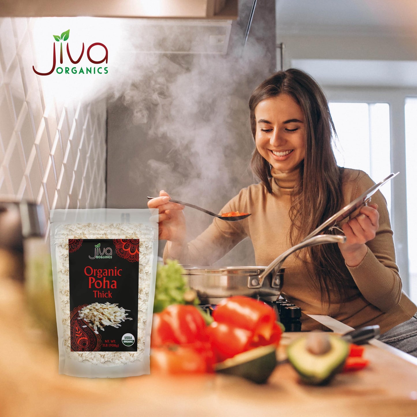 Jiva Organics Organic Poha Thick 2 Pound Bulk Bag - Flattened Rice