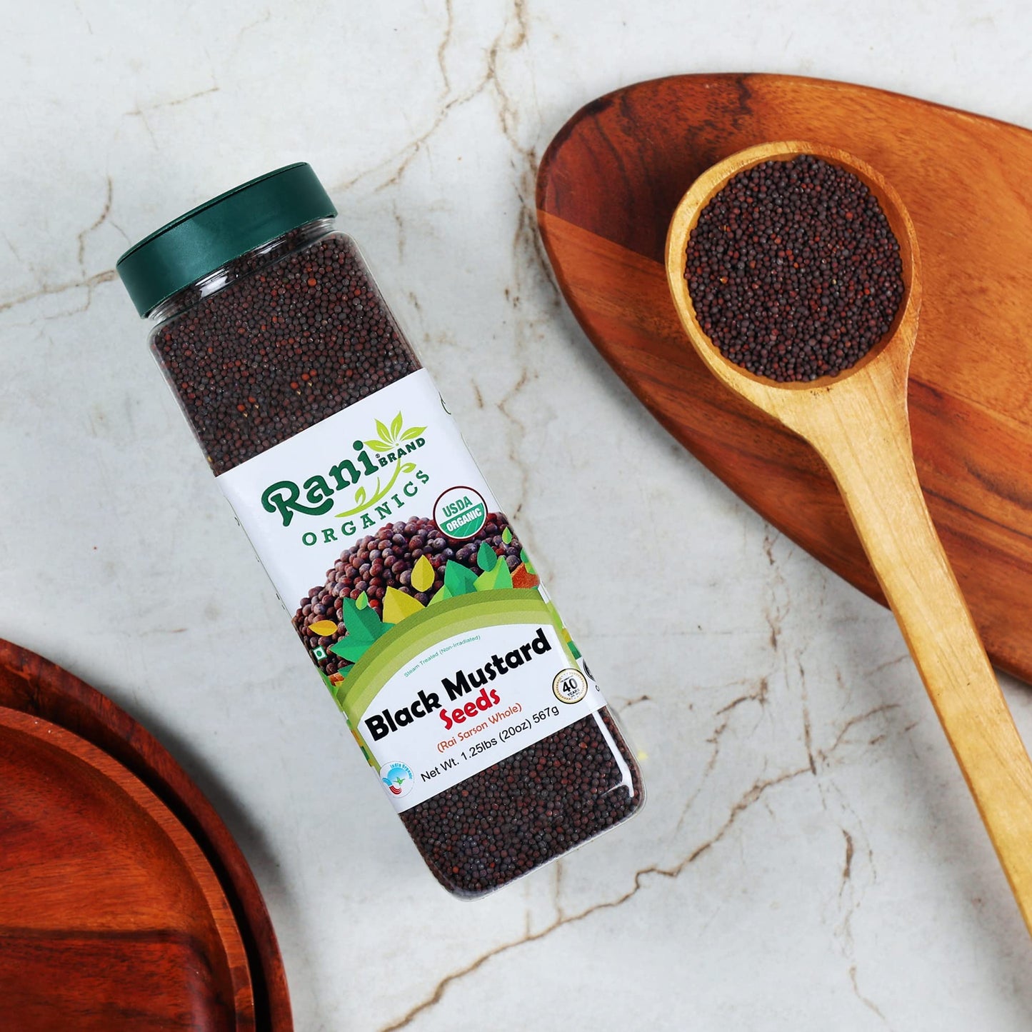 Rani Organic Black Mustard Seeds Whole Spice (Rai Sarson) 20Oz (1.25Lbs) 567G Pet Jar ~ All Natural | Vegan | Gluten Friendly |