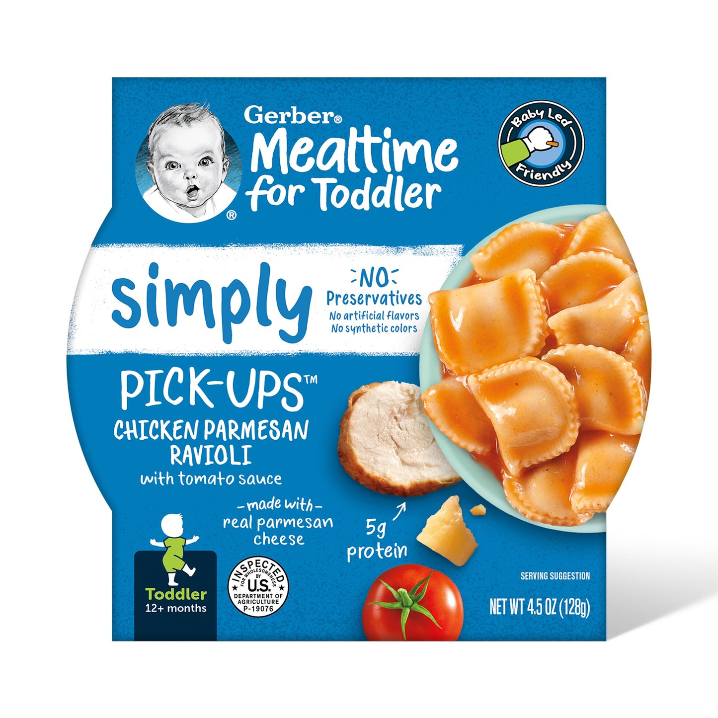 Gerber Pick-Ups Chicken & Parmesan Ravioli in Tomato Sauce, 4.5 Oz Tray, Toddler Meals (Pack of 8)