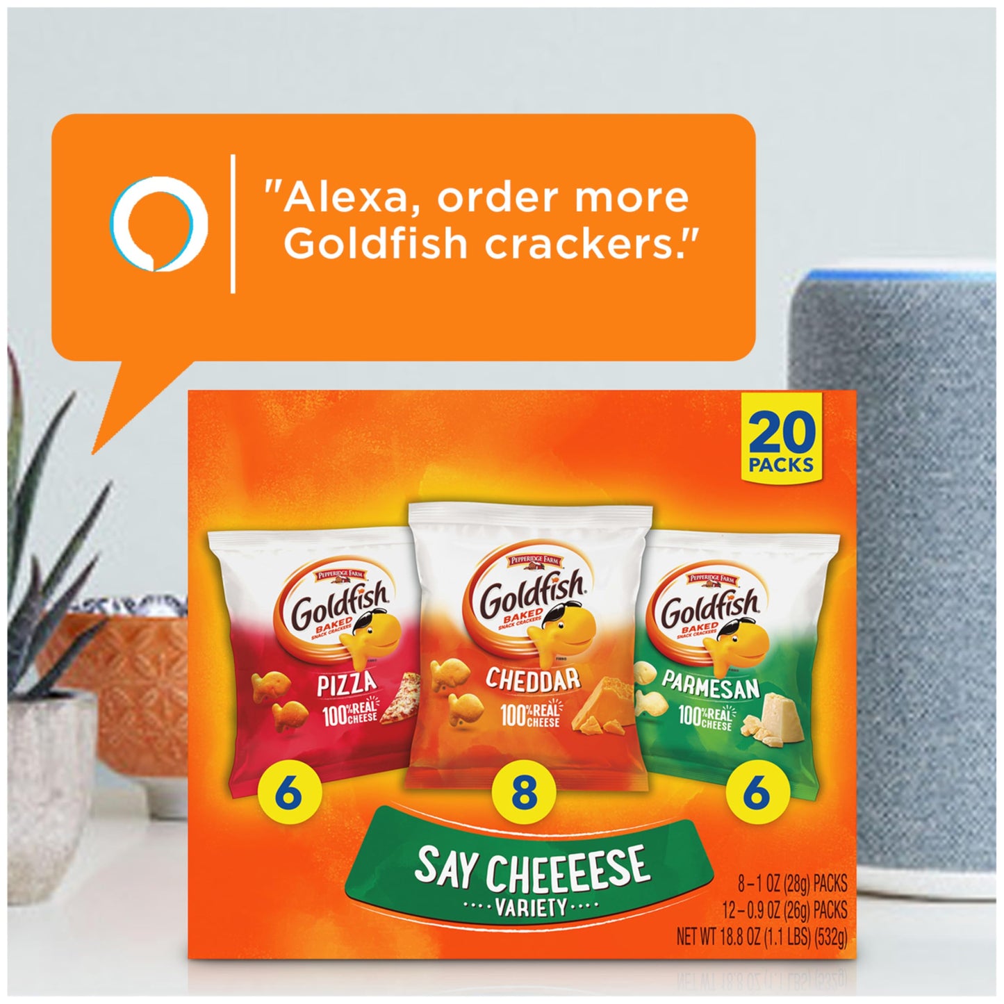 Goldfish Crackers Say Cheeeese Variety Pack With Cheddar, Pizza And Parmesan, Snack Packs, 20 Ct