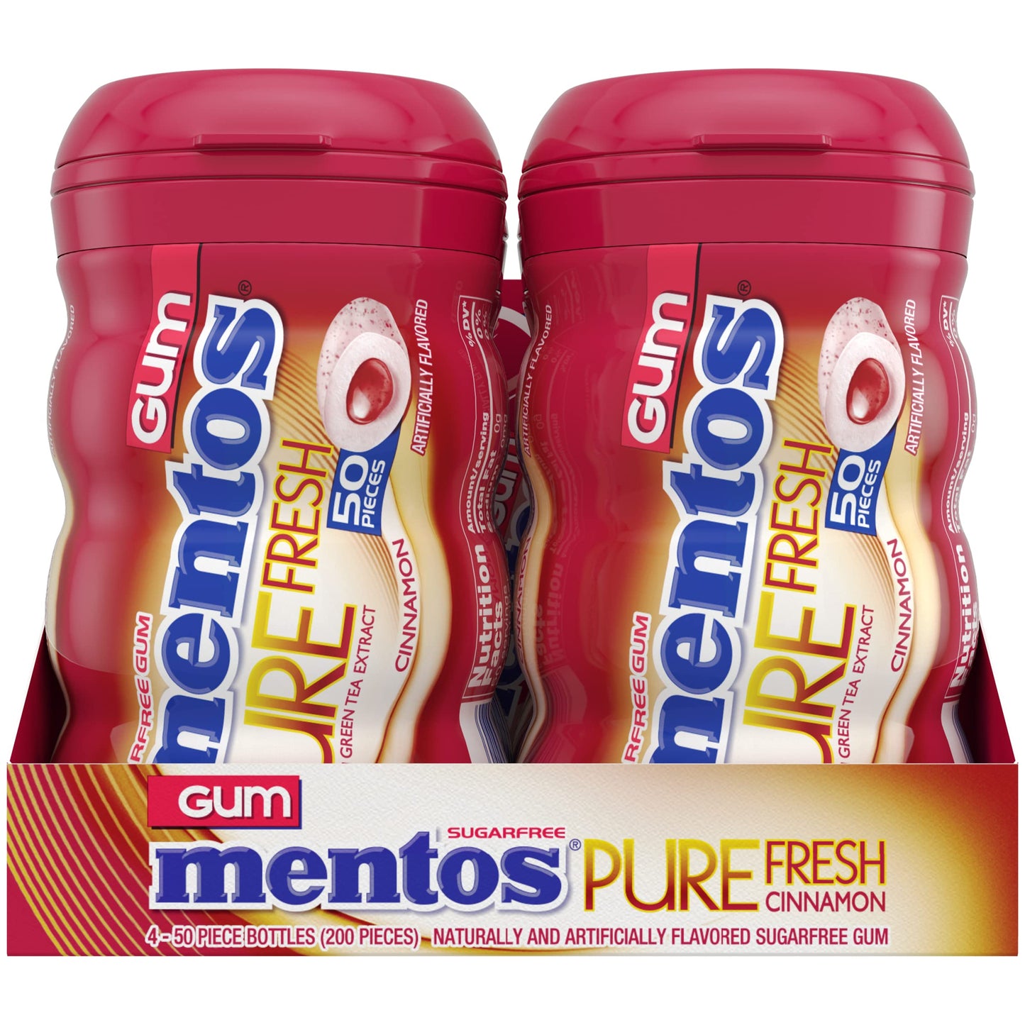 Mentos Pure Fresh Sugar-Free Chewing Gum With Xylitol, Cinnamon, Bulk, 50 Piece Bottle (Pack Of 4)